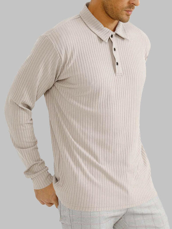 Men's solid color texture business casual POLO long-sleeved T-shirt