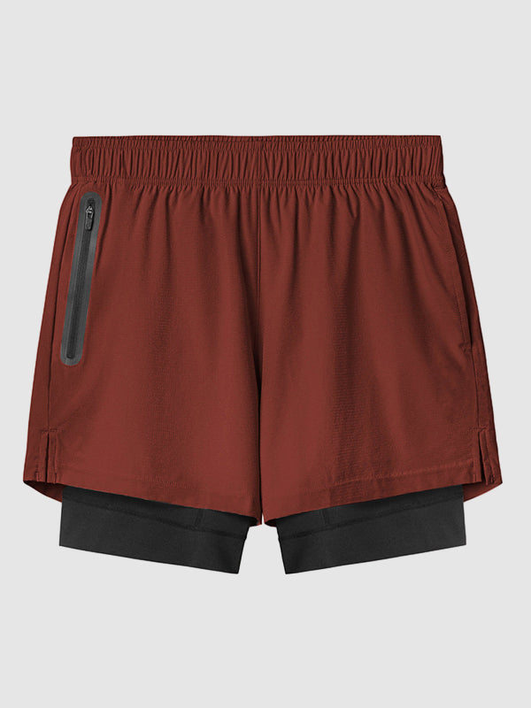 Men's fake two-piece multi-pocket quick-drying sports shorts