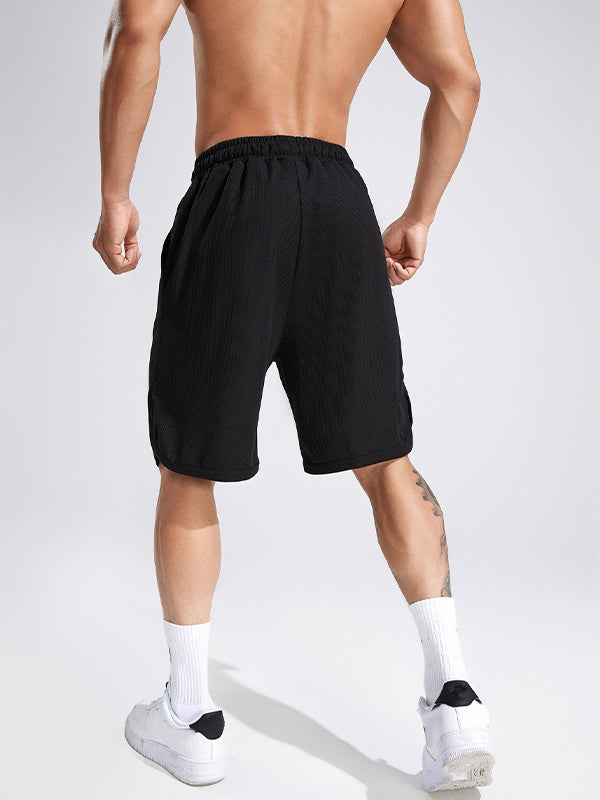 Men's waffle texture letter embroidered casual sports shorts