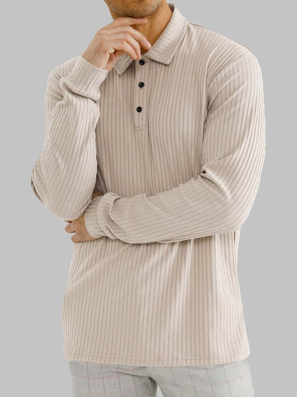 Men's solid color texture business casual POLO long-sleeved T-shirt