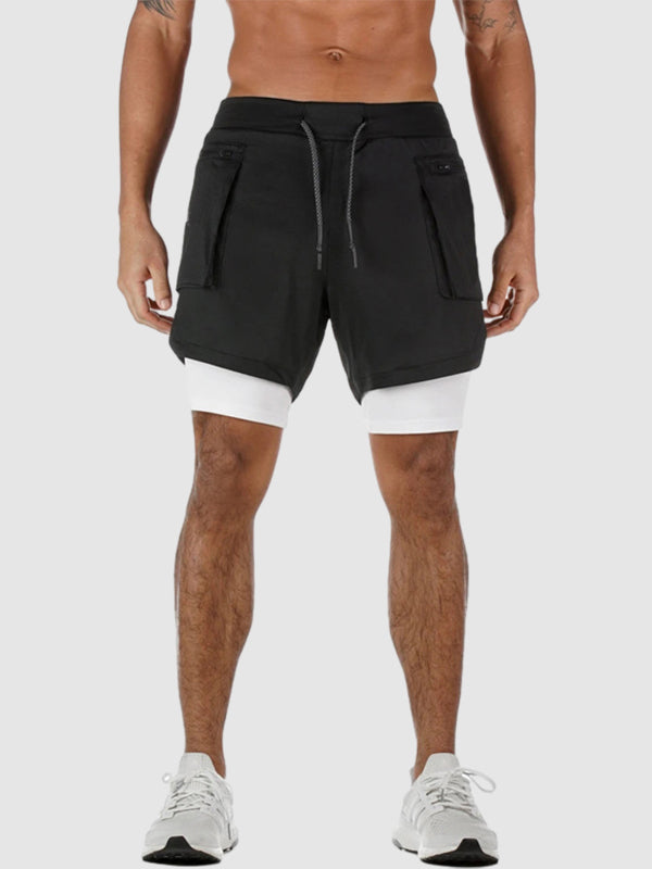 Men's fake two-piece large pocket quick-drying sports shorts