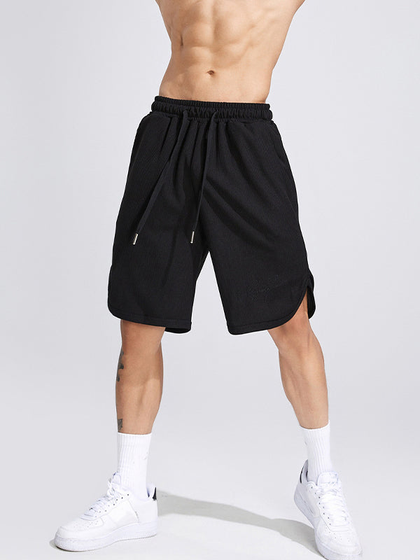 Men's waffle texture letter embroidered casual sports shorts