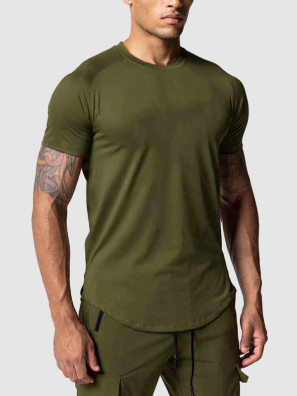 Men's Mesh Breathable Quick-Dry Elastic Solid Color Casual T-shirt