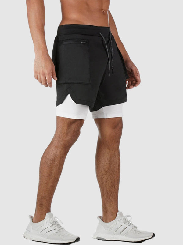 Men's fake two-piece large pocket quick-drying sports shorts