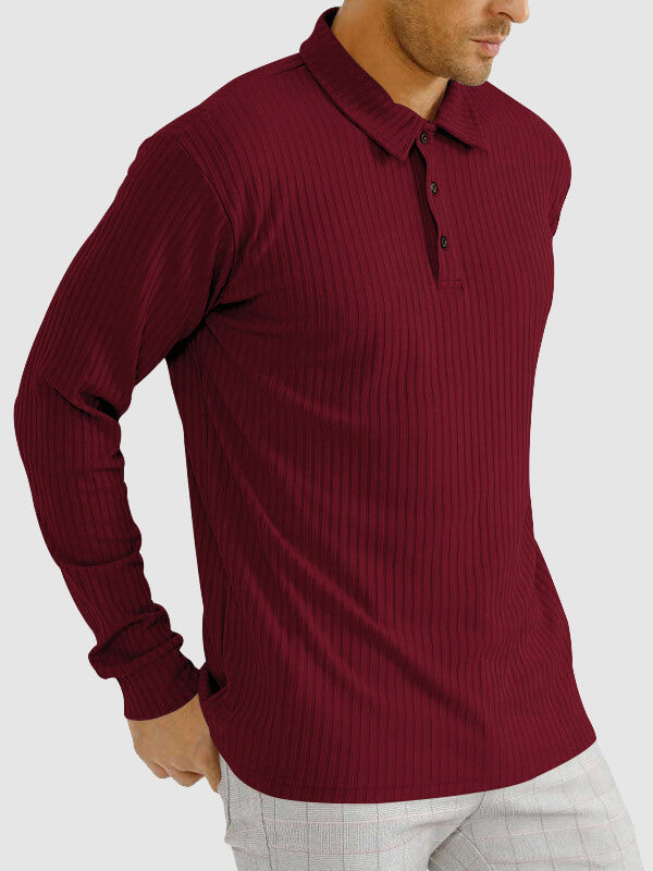 Men's solid color texture business casual POLO long-sleeved T-shirt