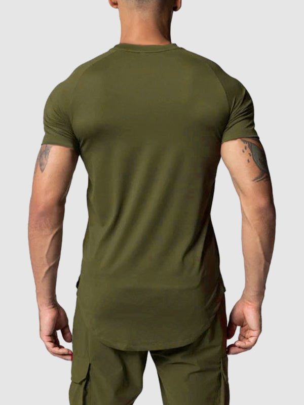 Men's Mesh Breathable Quick-Dry Elastic Solid Color Casual T-shirt