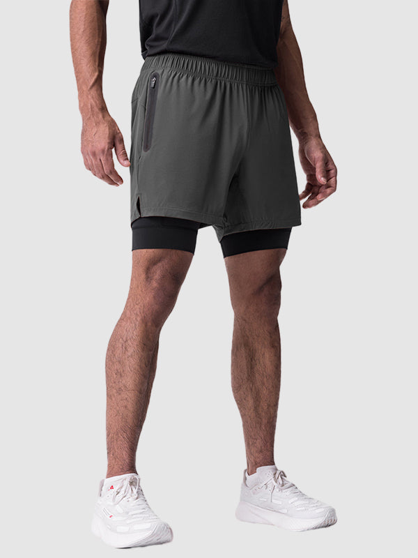 Men's fake two-piece multi-pocket quick-drying sports shorts