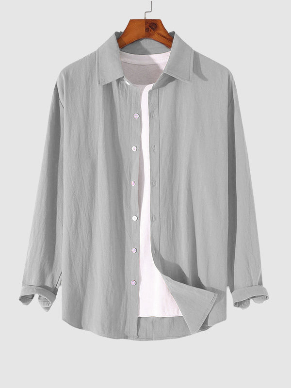 MEN'S COTTON AND LINEN TEXTURED LONG SLEEVES SHIRT GREY