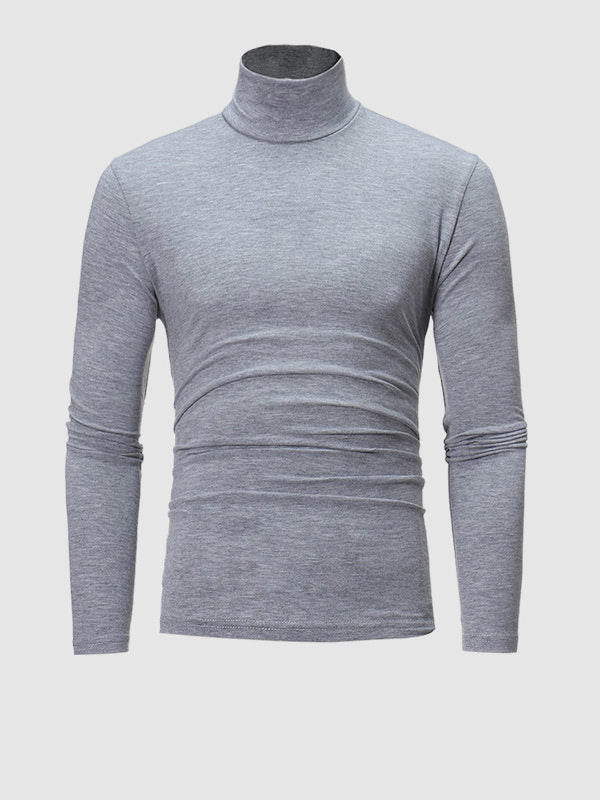 Men's Turtleneck Solid Color Lightweight Skin-Friendly Basic Pullover T-Shirt