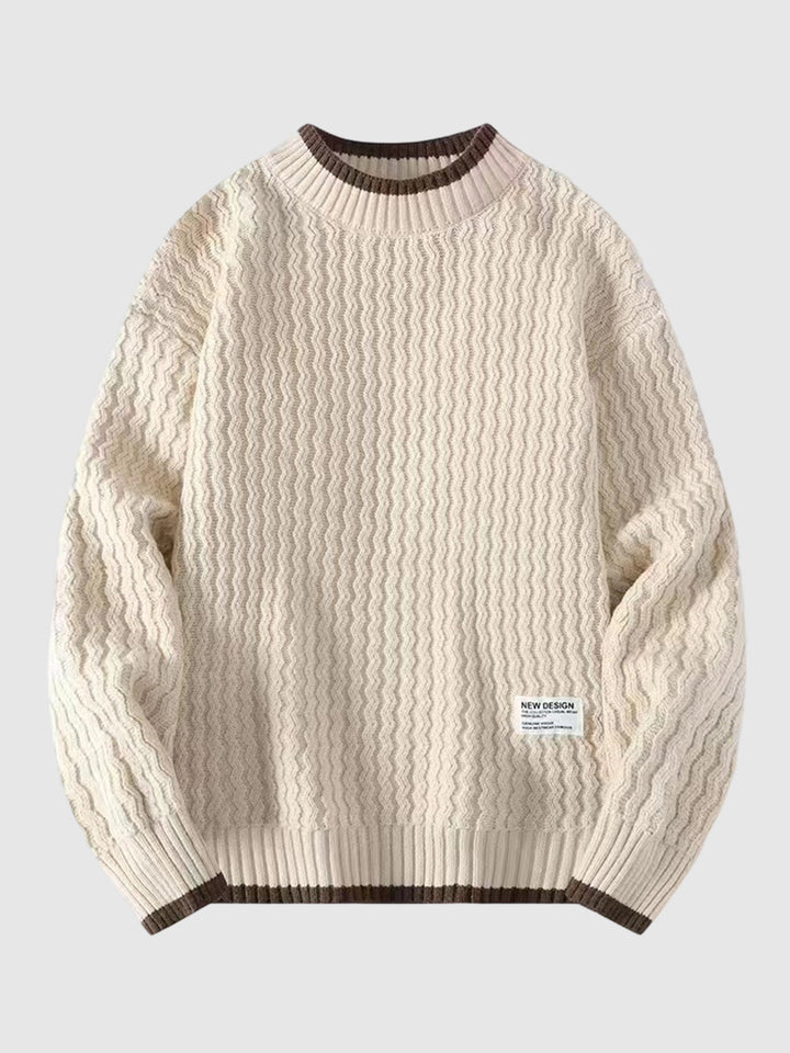 Men's Ribbed Round Neck Long Sleeve Versatile Fake Two-Piece Sweater
