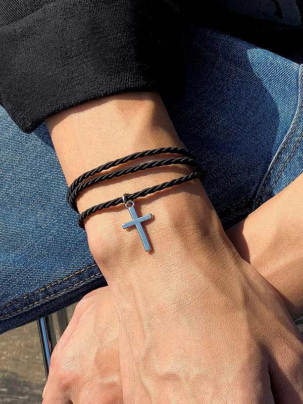 Men's Ethnic Braided Cross Bracelet