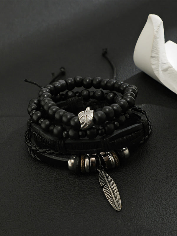 Men's Vintage Leaf Leather Braided Bracelet