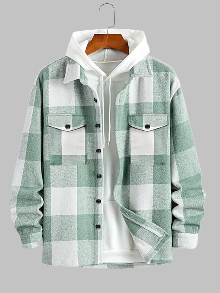 Men's Woolen Plaid Double-Pocket Button Jacket