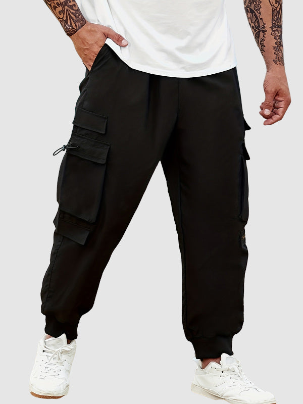 Men's Drawstring Elastic Waist Casual Cargo Pants black