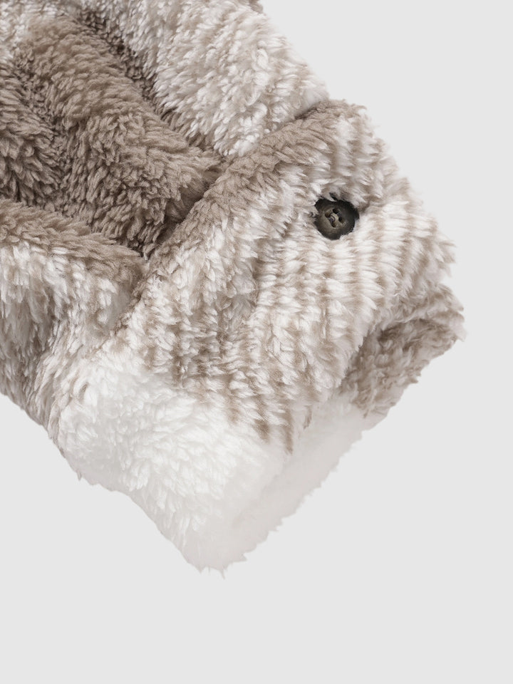 Men's Classic Plaid Fluffy Faux Fur Single Pocket Button Lapel Jacket