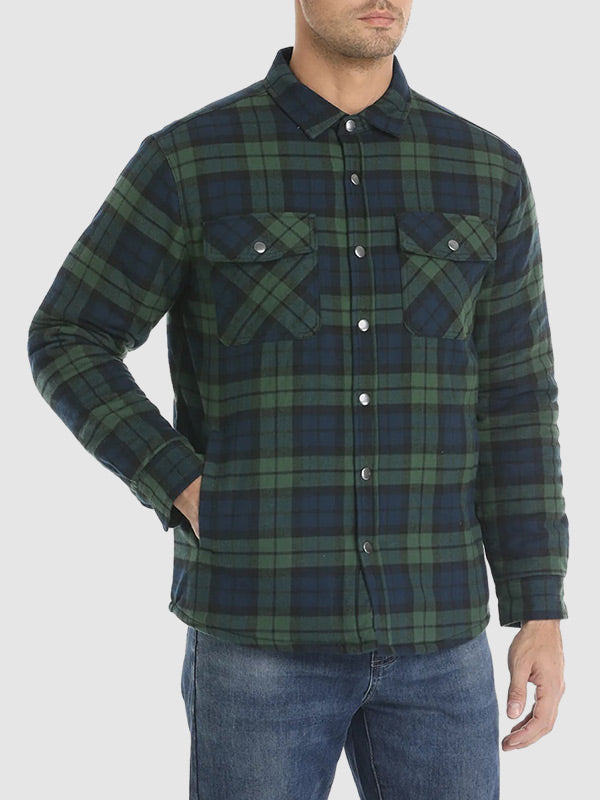 Men's plaid quilted thickened lapel warm shirt jacket