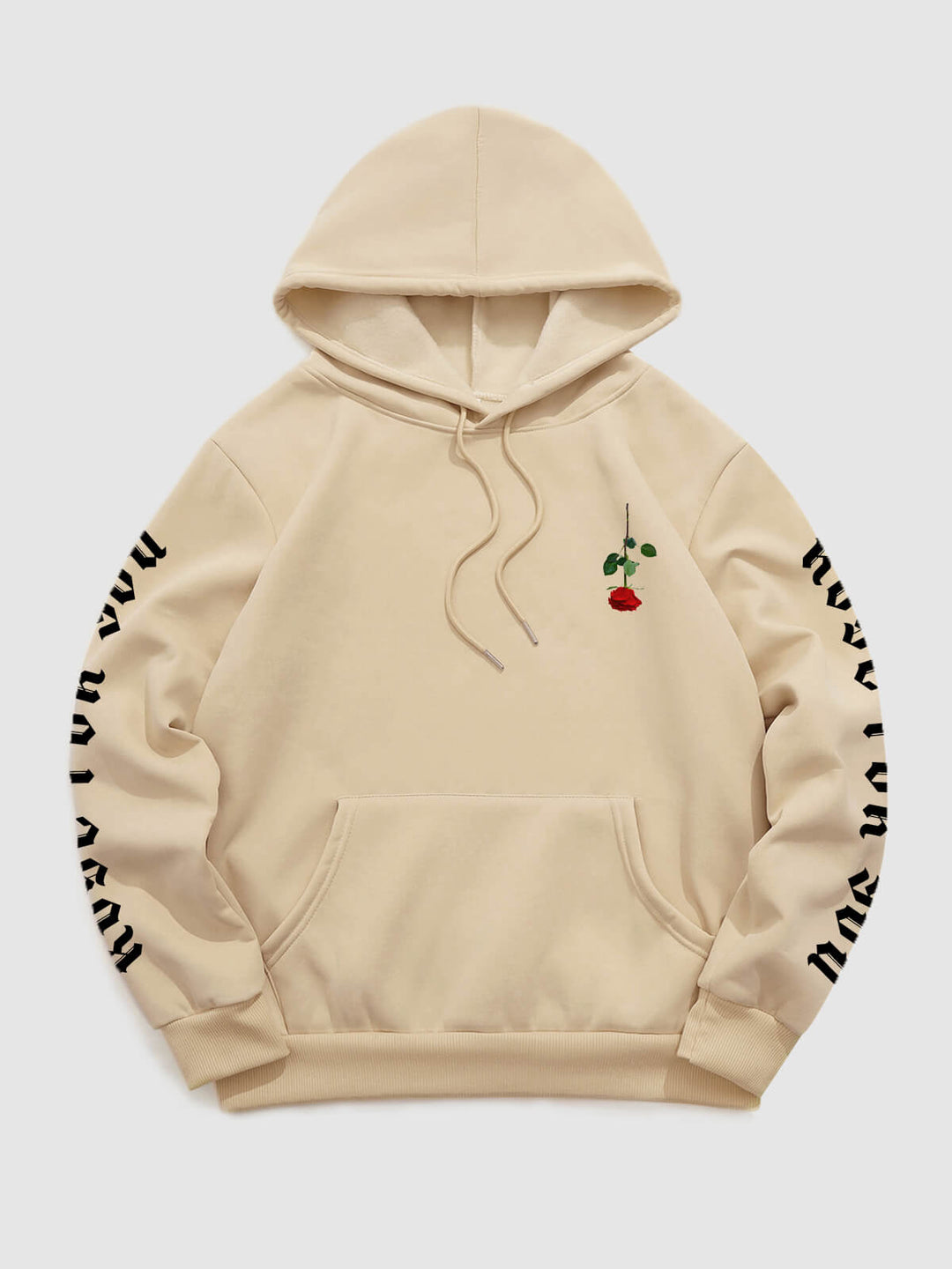 Men's Rose Letter Kangaroo Pocket Pullover Hoodie