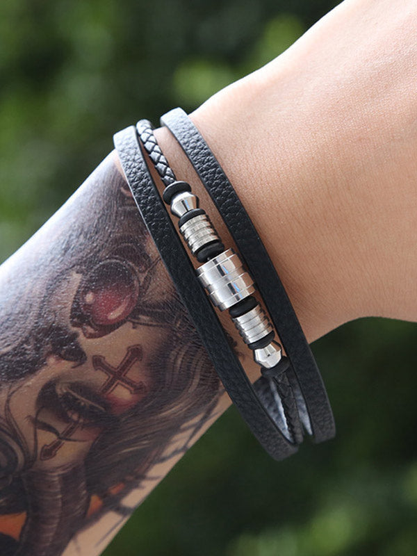 Men's Braided detail layered bracelet