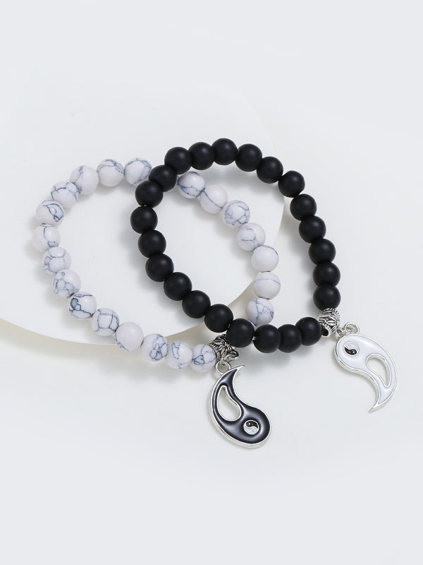 White and black Couple Matte Beaded 2 pcs/Set Bracelet