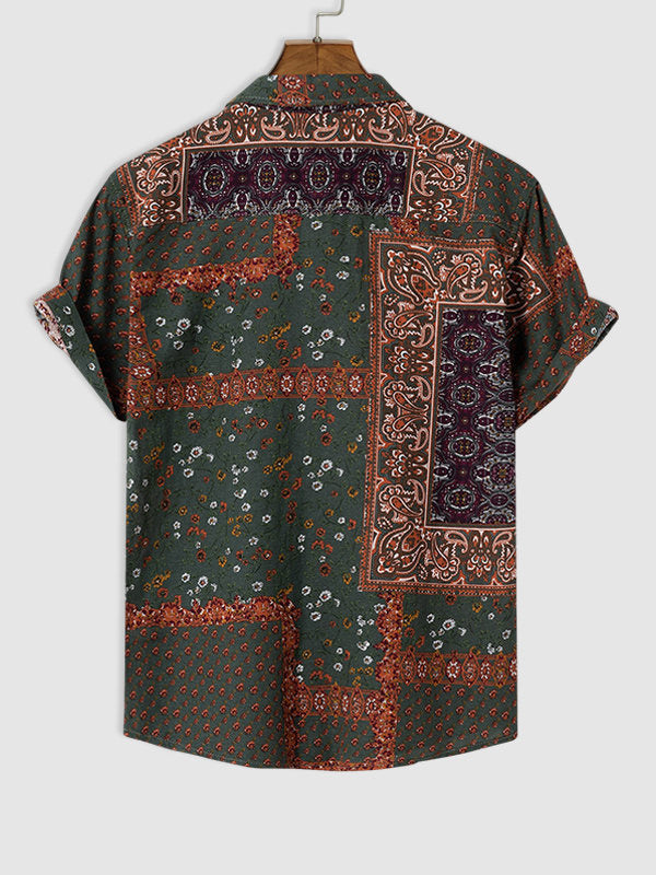 Men's Vintage Ethnic Style Cotton Linen Short Sleeve Shirt