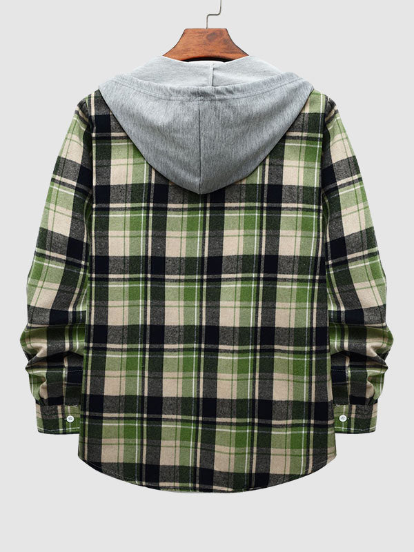 Men's casual plaid thin hooded jacket