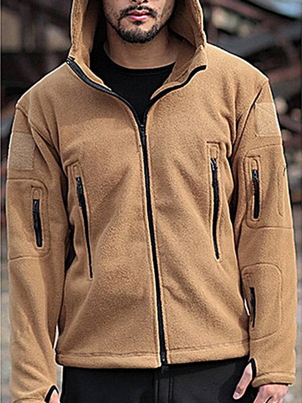 Men's Thermal Fleece Pocket Hooded Zip Jacket