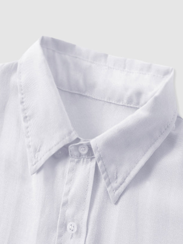 Solid Color Cotton Casual Button-Down Shirt Front Pocket Long Sleeves