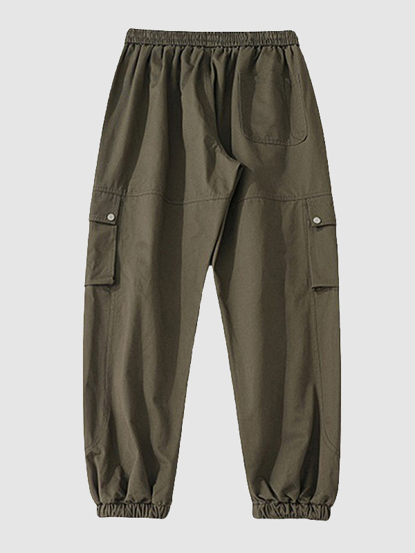 Men's Drawstring Pocketed Cuffed Casual Cargo Pants