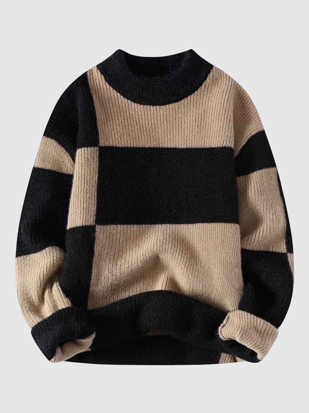 Men's contrast color crew neck sweater winter warm sweater
