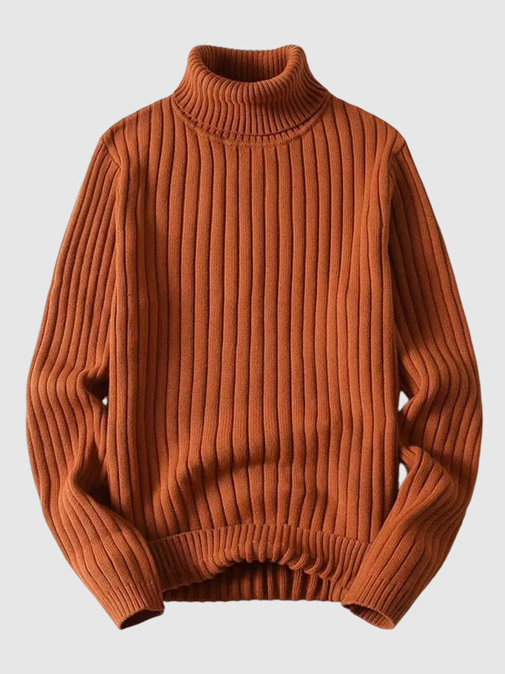Men's Casual High Neck Pure Cotton Knit Sweater - Solid Color Fashion Pullover