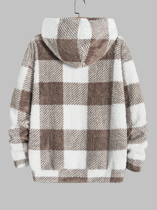 Men's Classic Plaid Fleece Hooded Pocket Sweatshirt