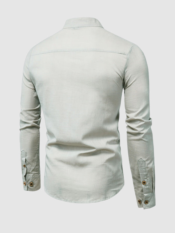 Men's Solid Color Cotton Linen Stand Collar Shirt