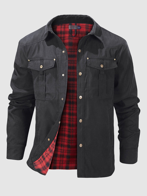 Men's Vintage Plaid Double Pocket Lapel Jacket