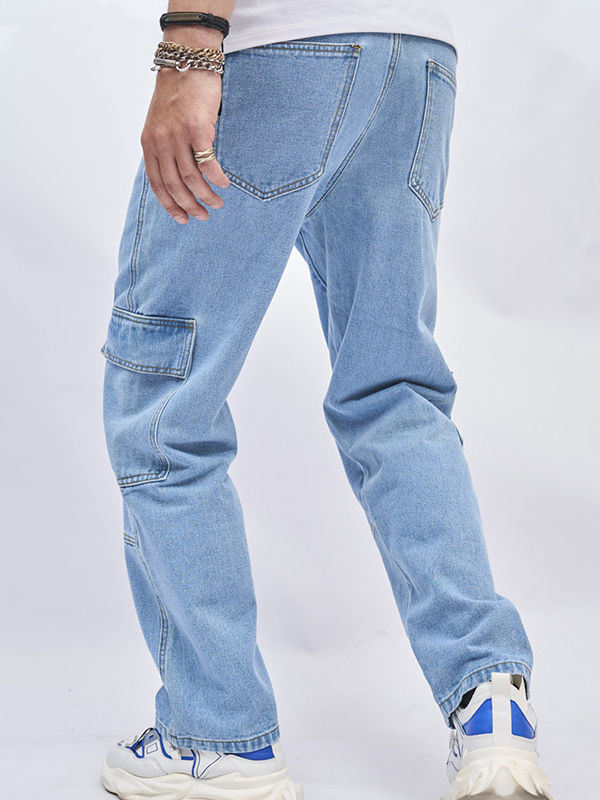 Men's Casual Streetwear Zippered Flap Pocket Jeans