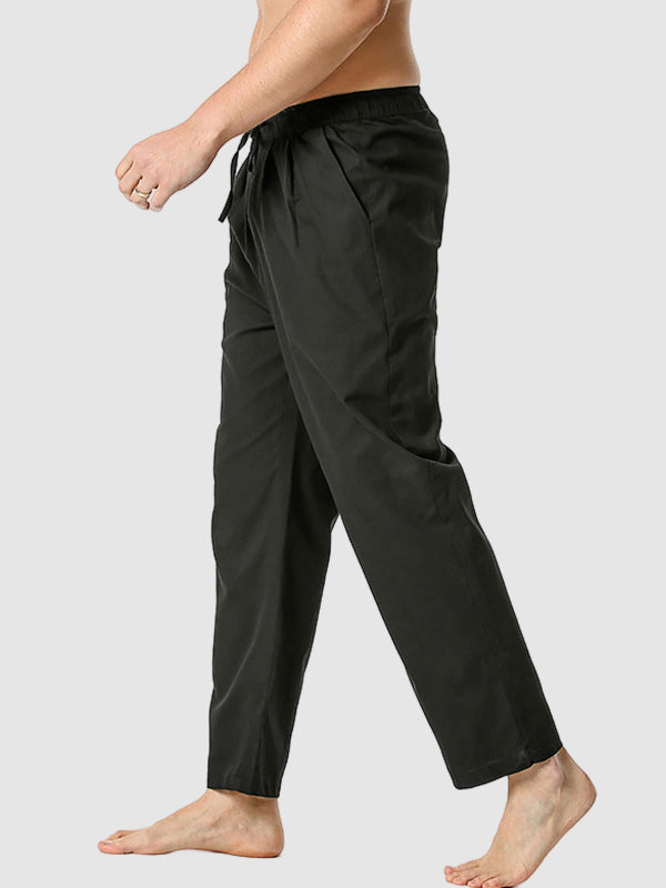 Men's imitation cotton and linen solid color loose casual pants