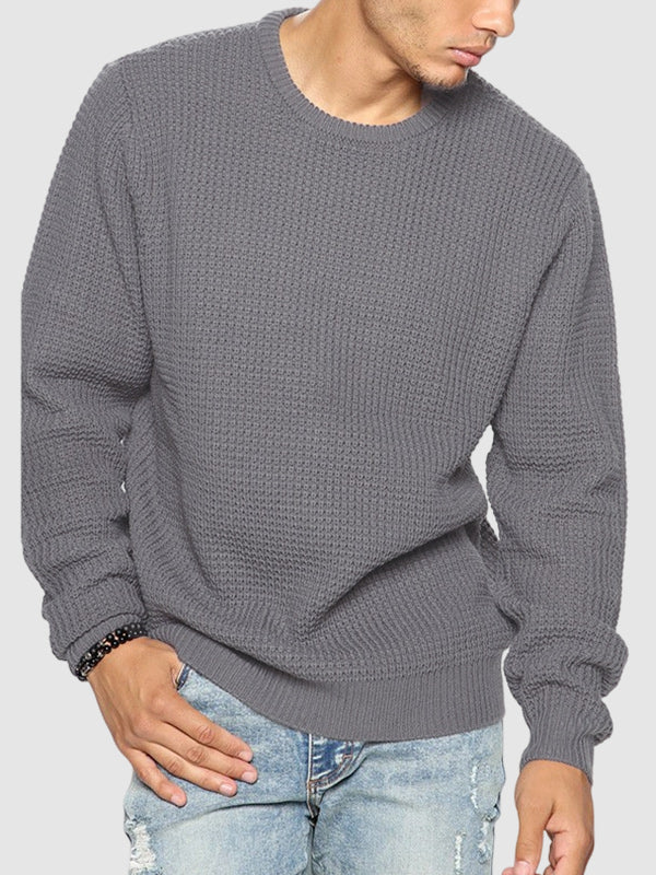 Men's solid color loose fit  knitted crew neck sweater