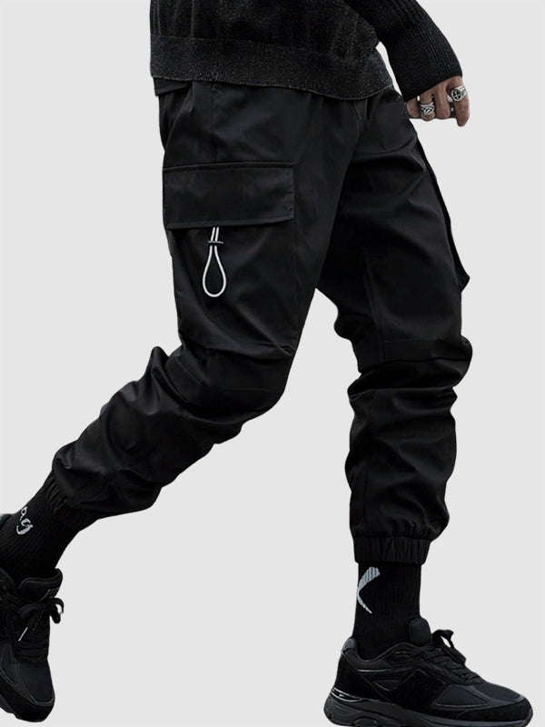 Men's Flap Pocket Drawstring Elastic Waist Streetwear Casual Cargo Pants