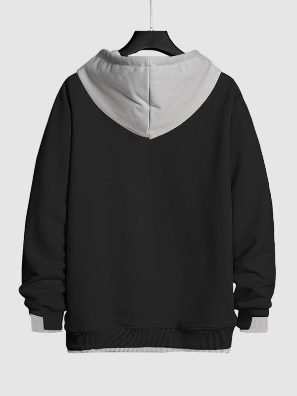 Men's fake Two-Piece Spliced Drawstring Hoodie