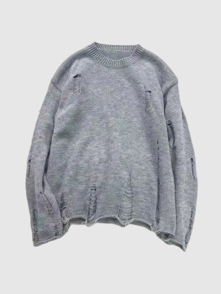 Men's retro, versatile, casual, solid color crew neck sweater