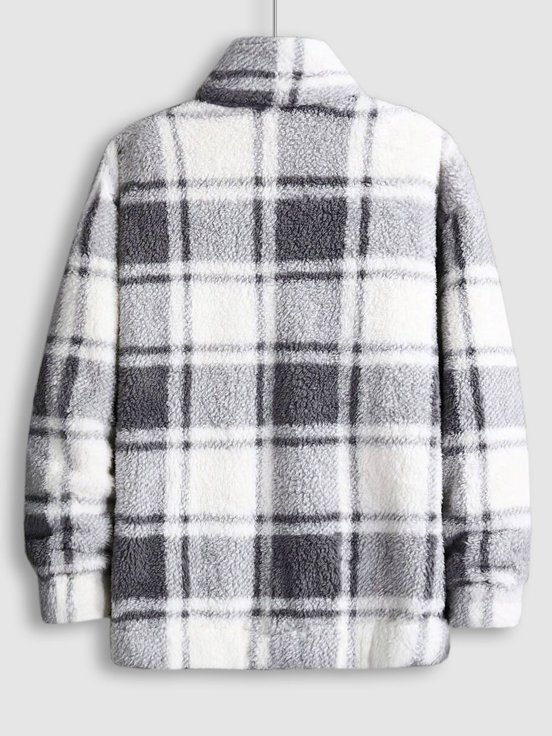 Mens classic plaid fluffy faux fur button jacket