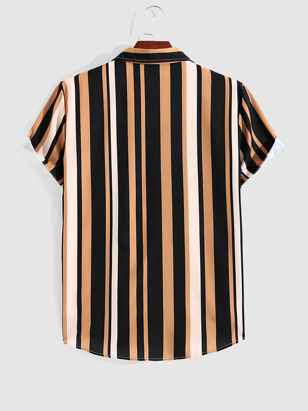 Men's Resort Style Printed Striped Casual Short Sleeve Shirt