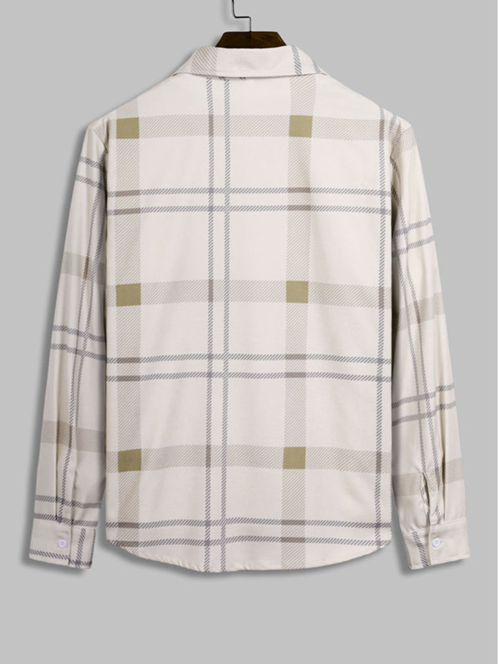 Men's Textured Plaid Casual Button-Down Long Sleeve Shirt