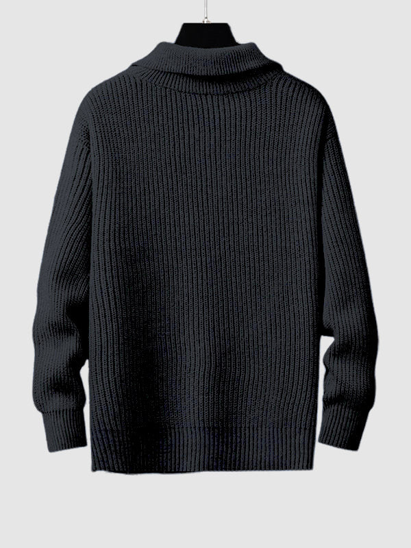 Men's Solid Color Loose Fit Zip-up Collar Sweater