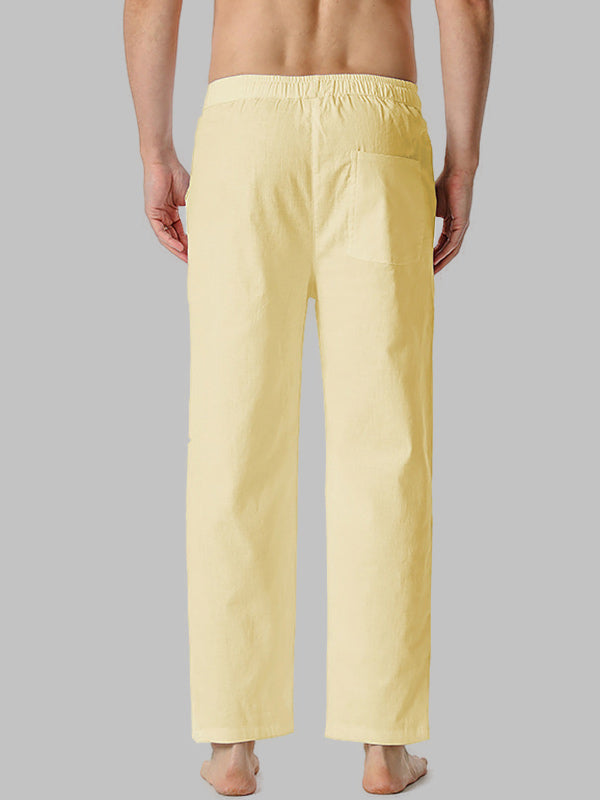 Men's imitation cotton and linen solid color loose casual pants