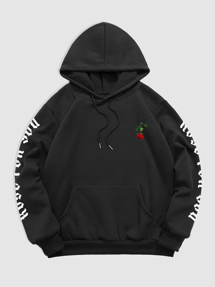 Men's Rose Letter Kangaroo Pocket Pullover Hoodie