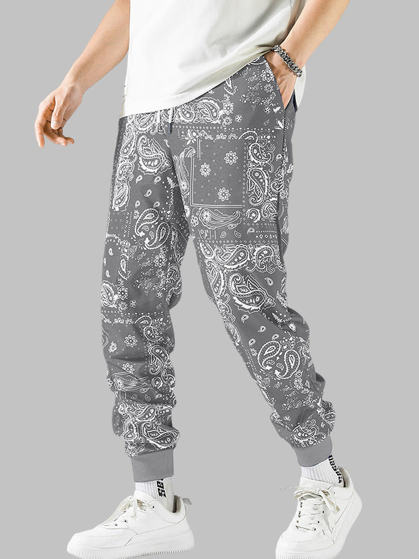 Men's Printed Pattern Elastic Waist Drawstring Casual Pants