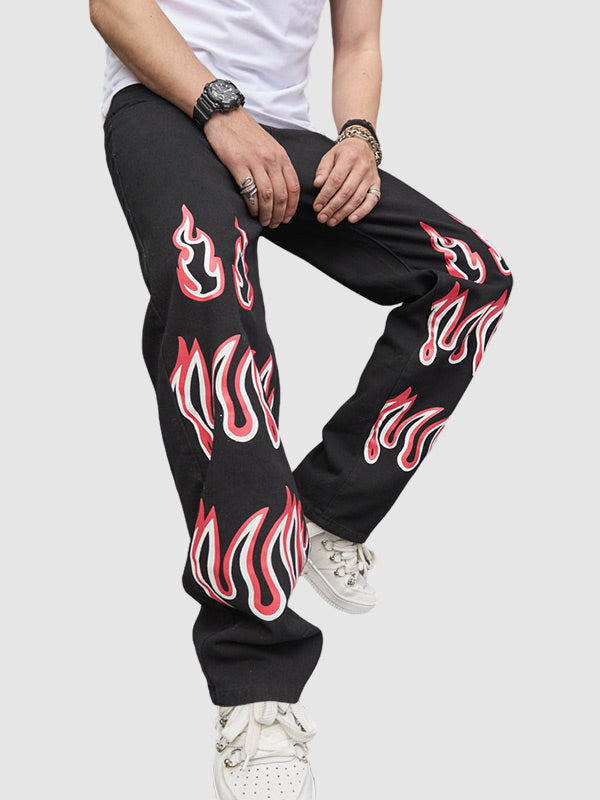 Men's Zip Access Flame Embroidered Jeans