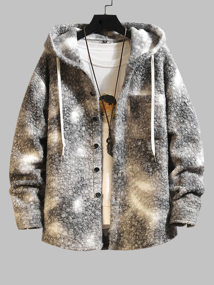 Men's Teddy Fleece Loose Hooded Jacquard Casual Jacket