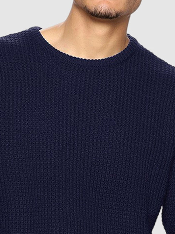 Men's solid color loose fit  knitted crew neck sweater