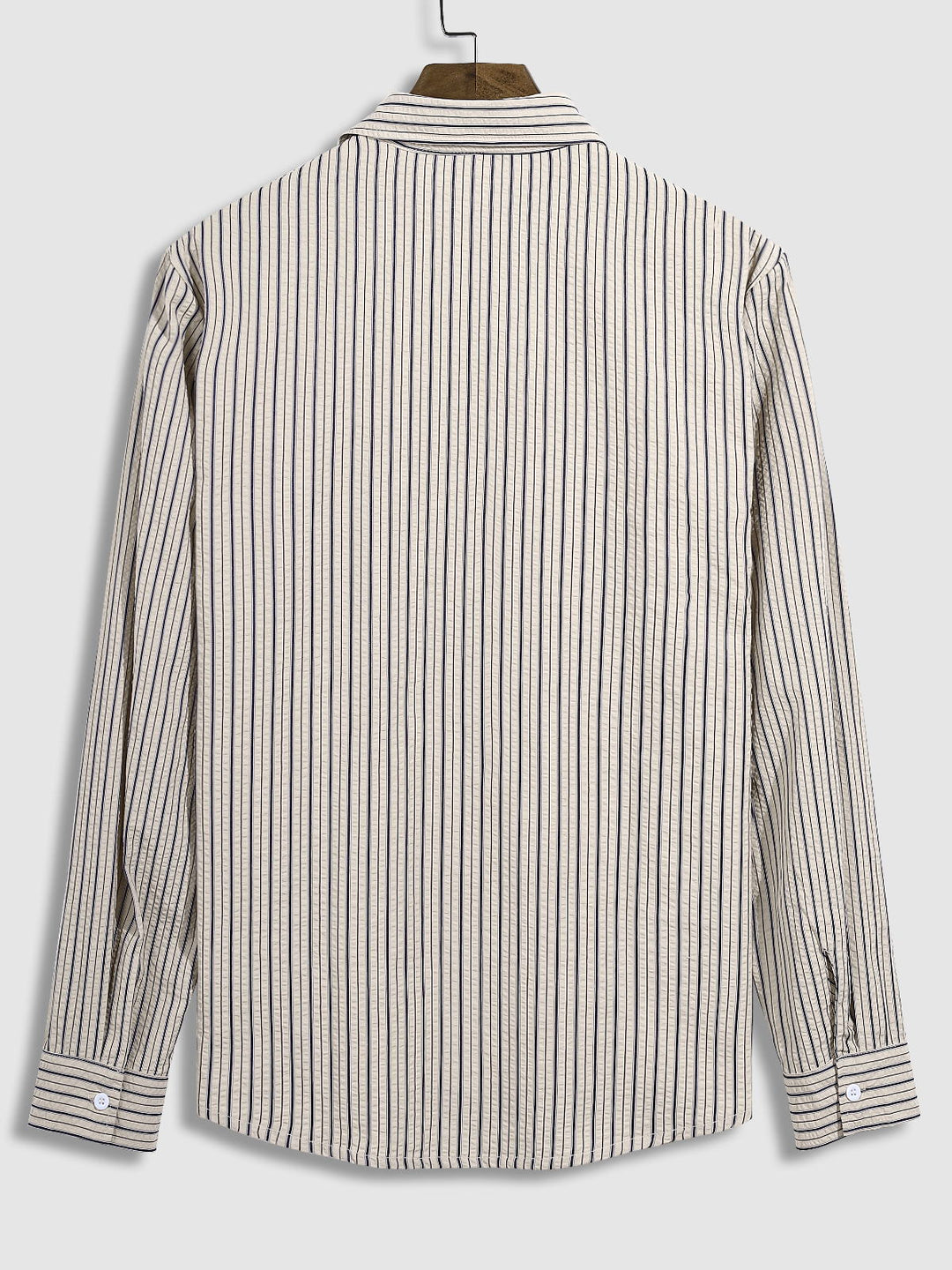 Men's pleated textured striped button casual long-sleeved shirt